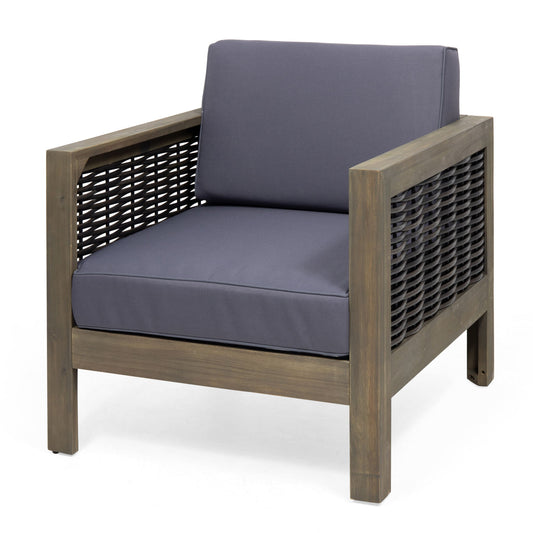 Outdoor Acacia Wood Club Chair With Wicker Accents