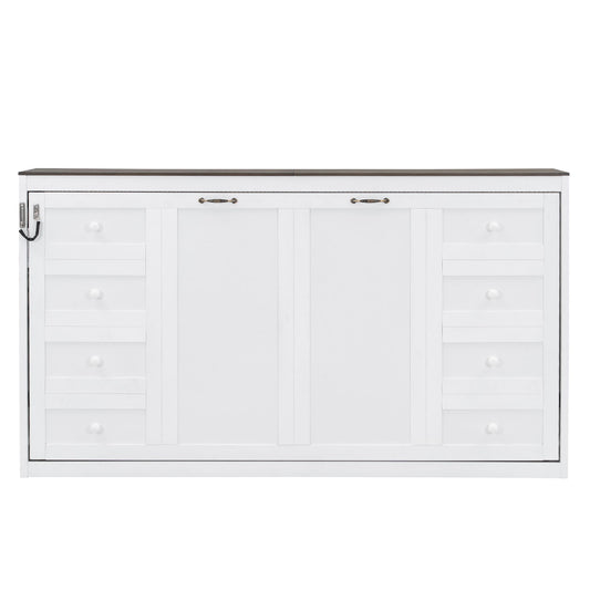 Murphy Bed With LED Light, Foldable Wall Bed Cabinet