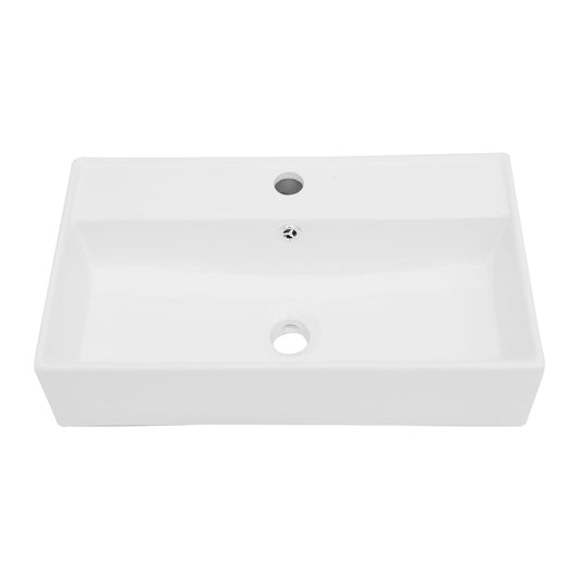 Modern Ceramic Rectangular Wall Mounted Bathroom Sink With Faucet Hole & Overflow