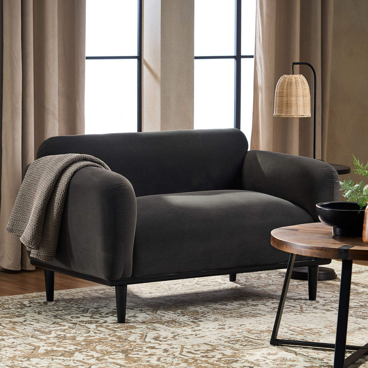 Sway - Upholstered Loveseat With Wood Legs And Round Arms