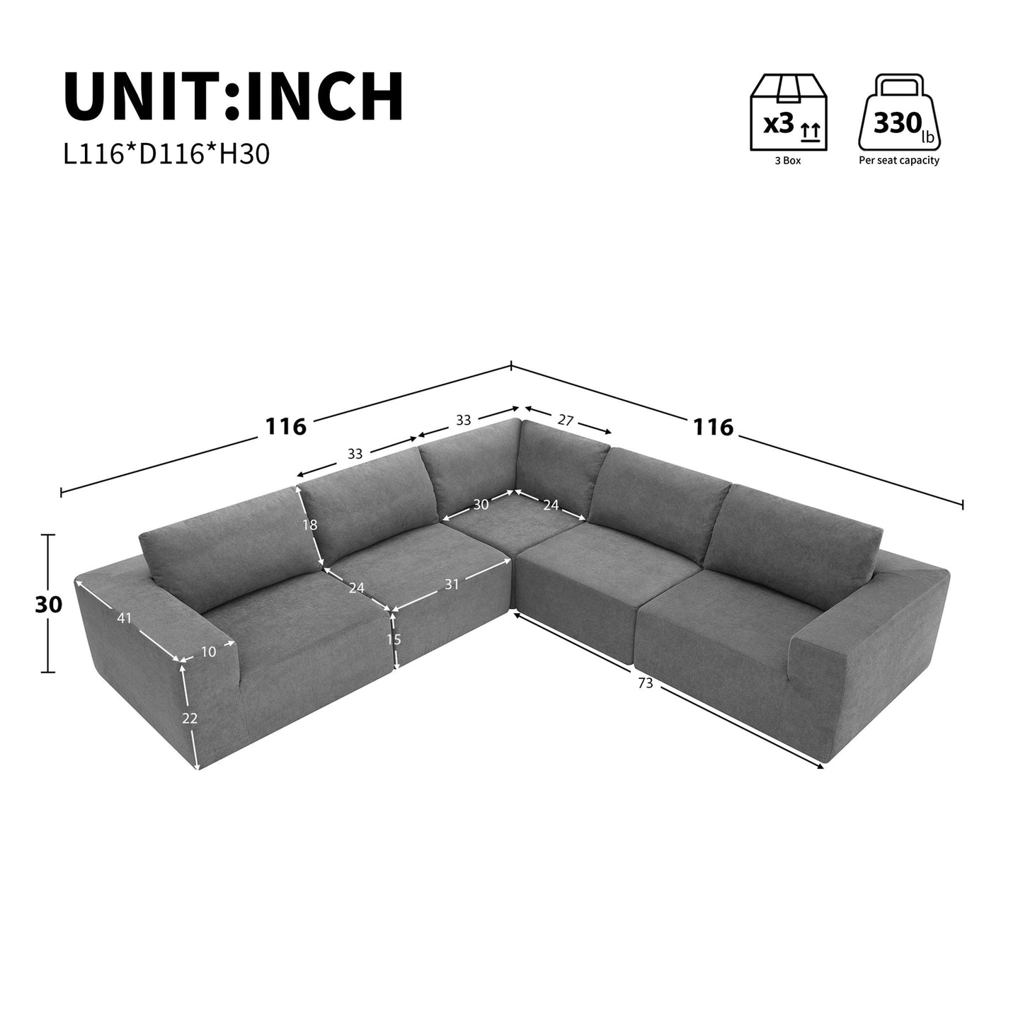 Modular L Shaped Sectional Sofa, Luxury Floor Couch Set, Upholstered Indoor Furniture, Foam - Filled Sleeper Sofa Bed For Living Room, Bedroom, 5 Pieces Free Combination