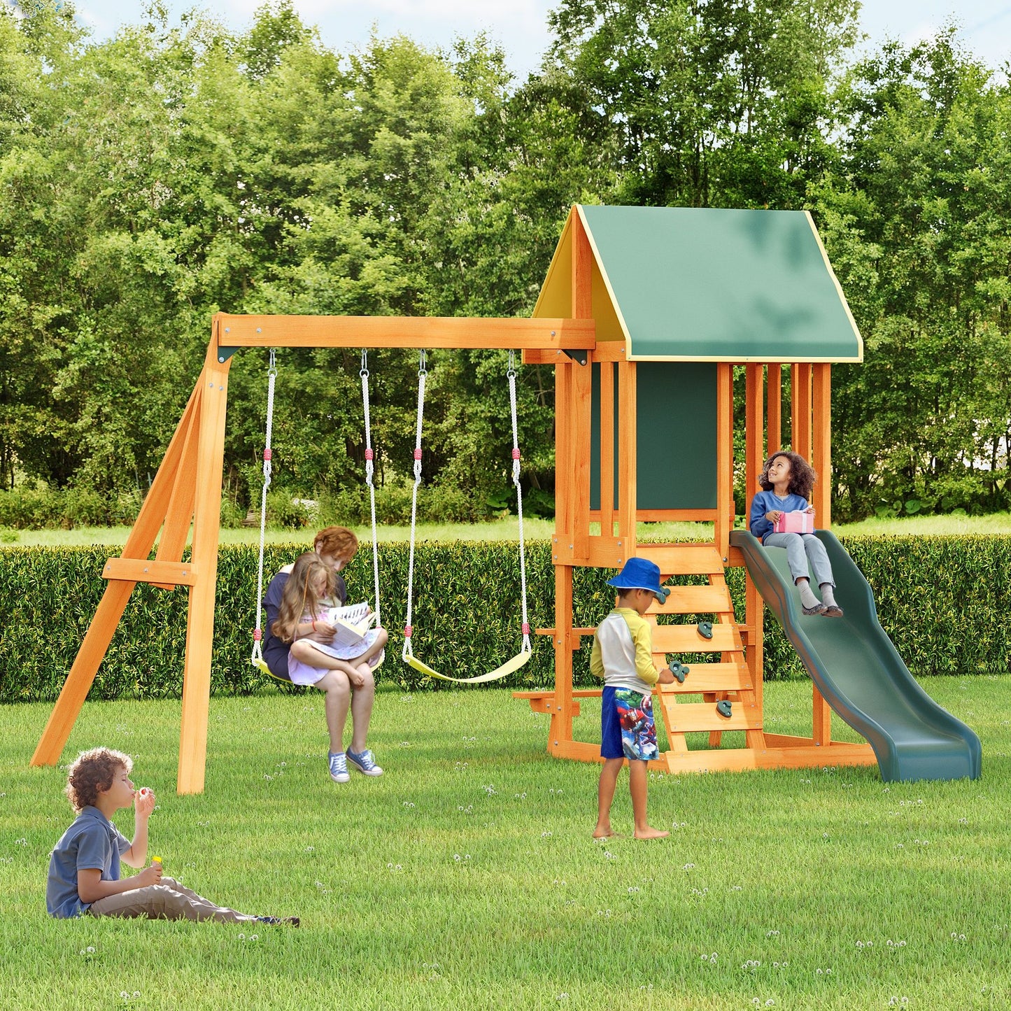 Children's Playset 3 In 1 With Slide, Swings, And Climber