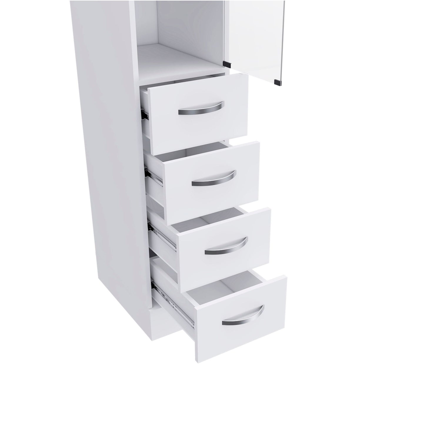 Linen Cabinet, 3 Shelves, 4 Drawers And Metal Handles - White