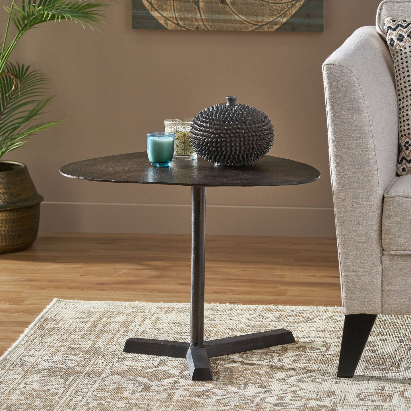 Industrial Style Elliptical Side Table With Aluminum Frame - Bronze