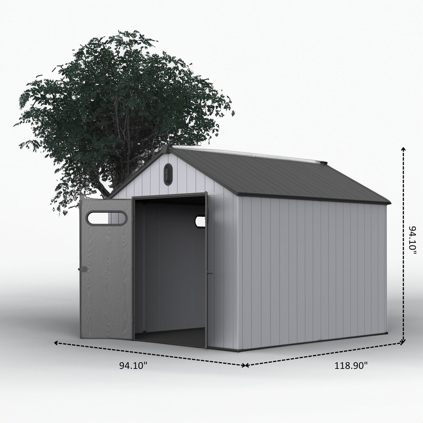 Resin Plastic Storage Shed For Backyard Garden With Spire Tool Storage