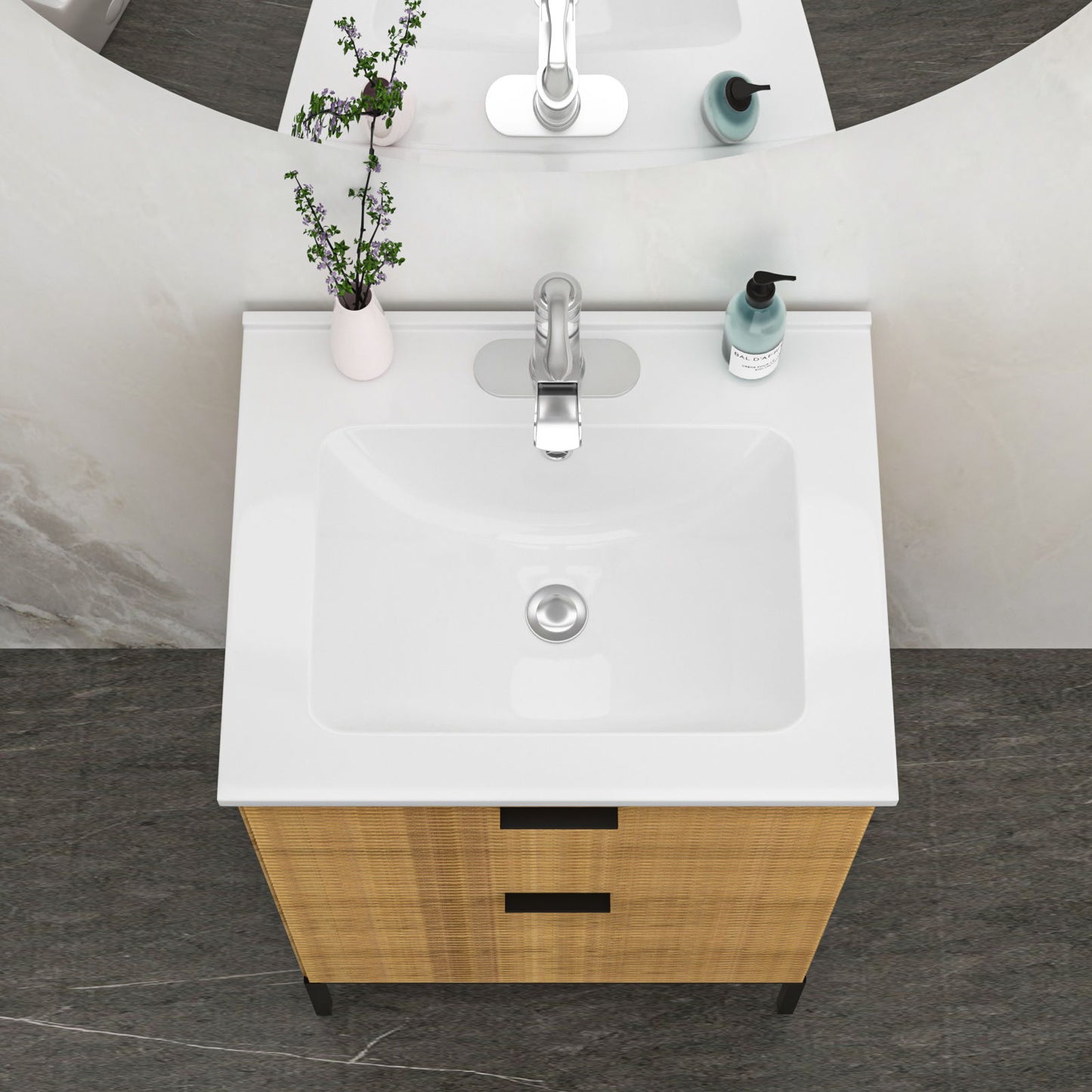 Rectangular Single Vanity Top With 1 Faucet Hole And Overflow Ceramic