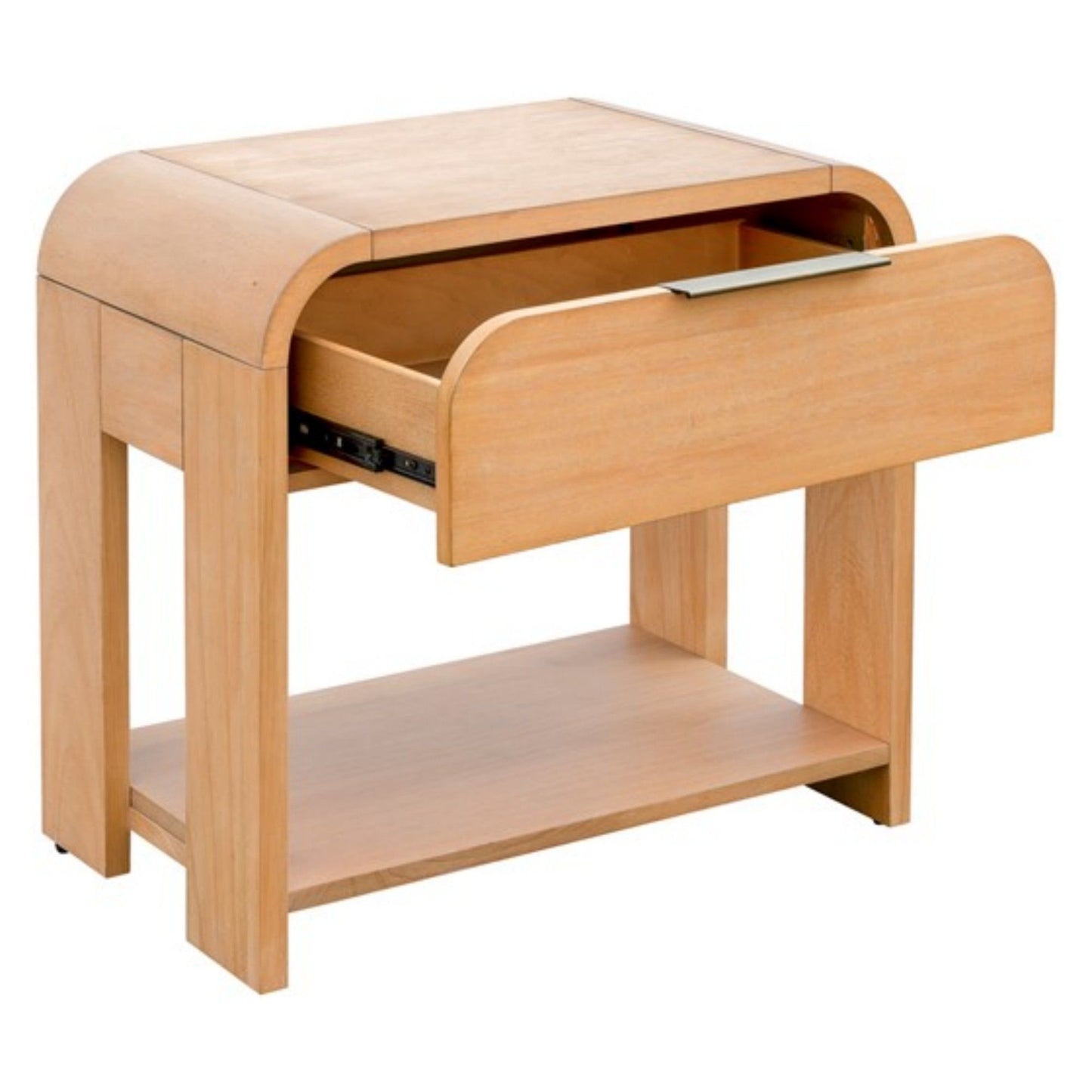 Modern 1 Drawer Waterfall Nightstand With Mid Century Design - Natural