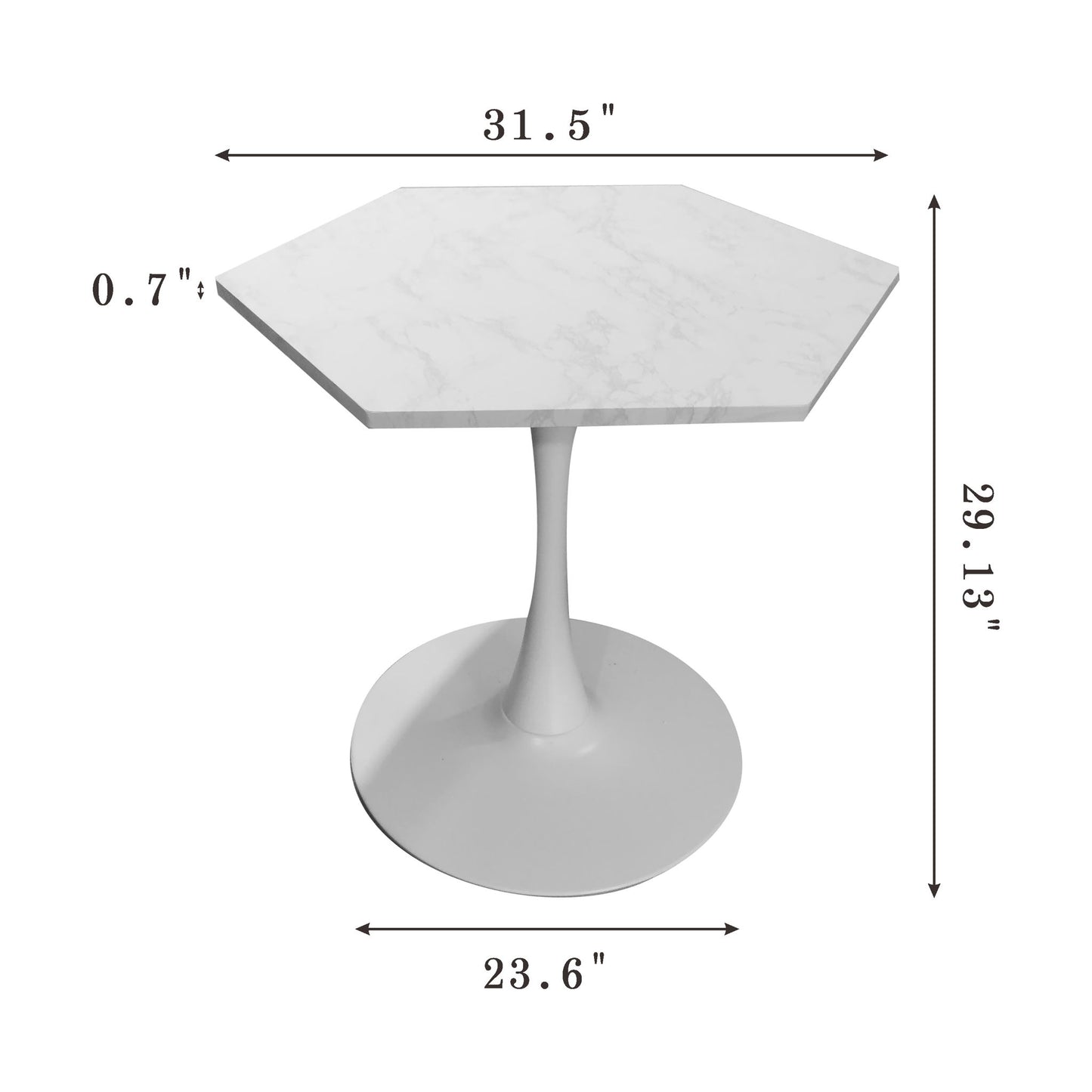 Hexagonal Coffee Table With Printed Marble Top And Base - White Marble