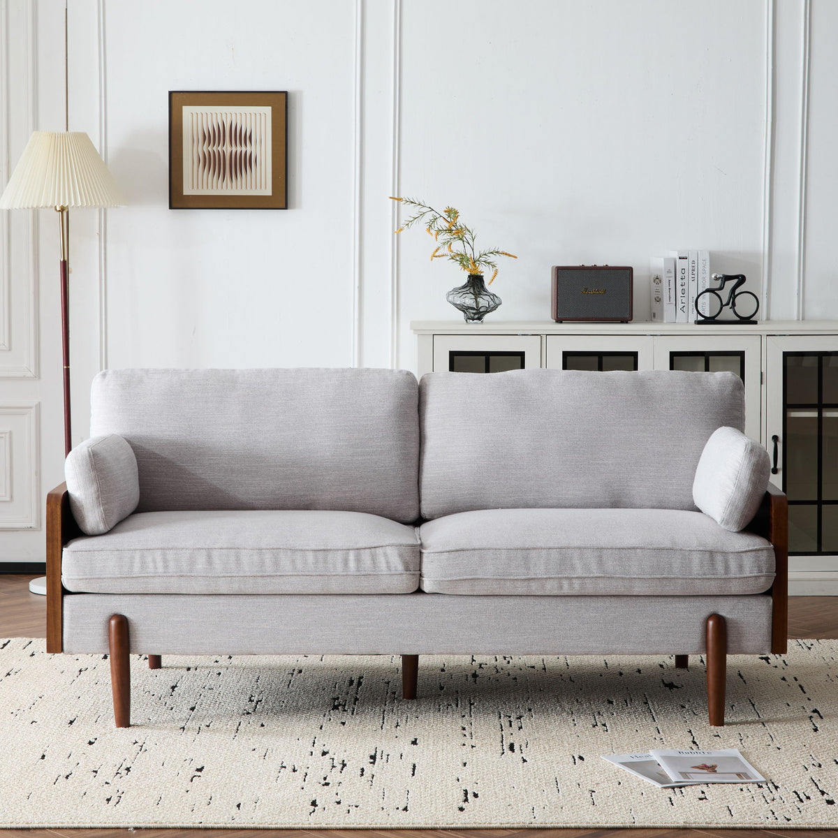 Mid Century Moderne Sofa With Wood Sides