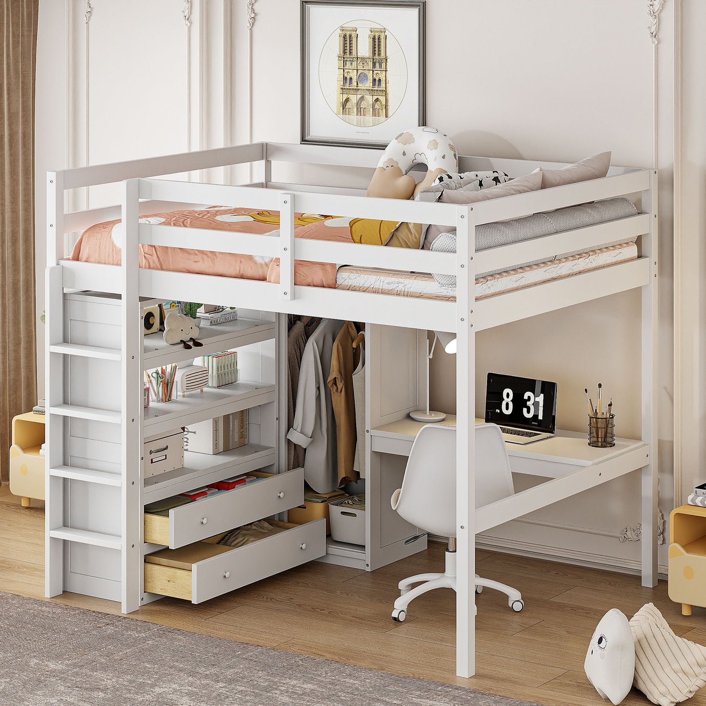 Loft Bed With Built In Wardrobe, Desk, Shelves And Drawers