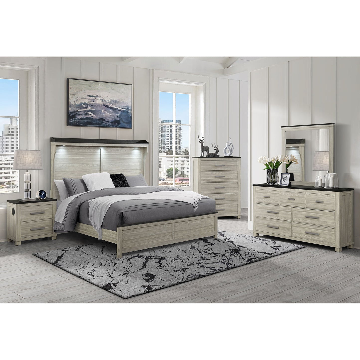 Augusta - Dresser, 7 Spacious Drawers, Block Feet - Beige Brown