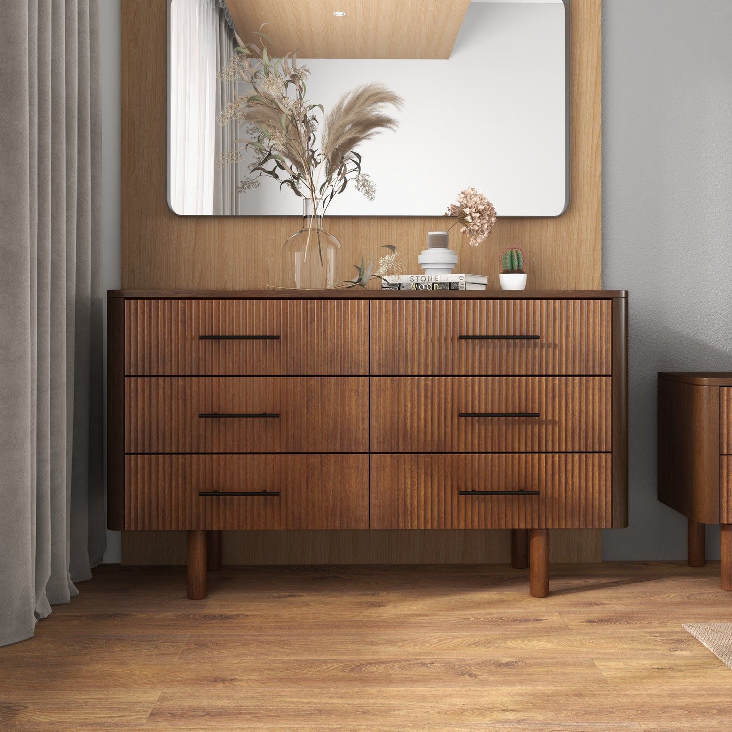 Logan - Mid-Century Modern Dresser With 6 Drawers - Brown