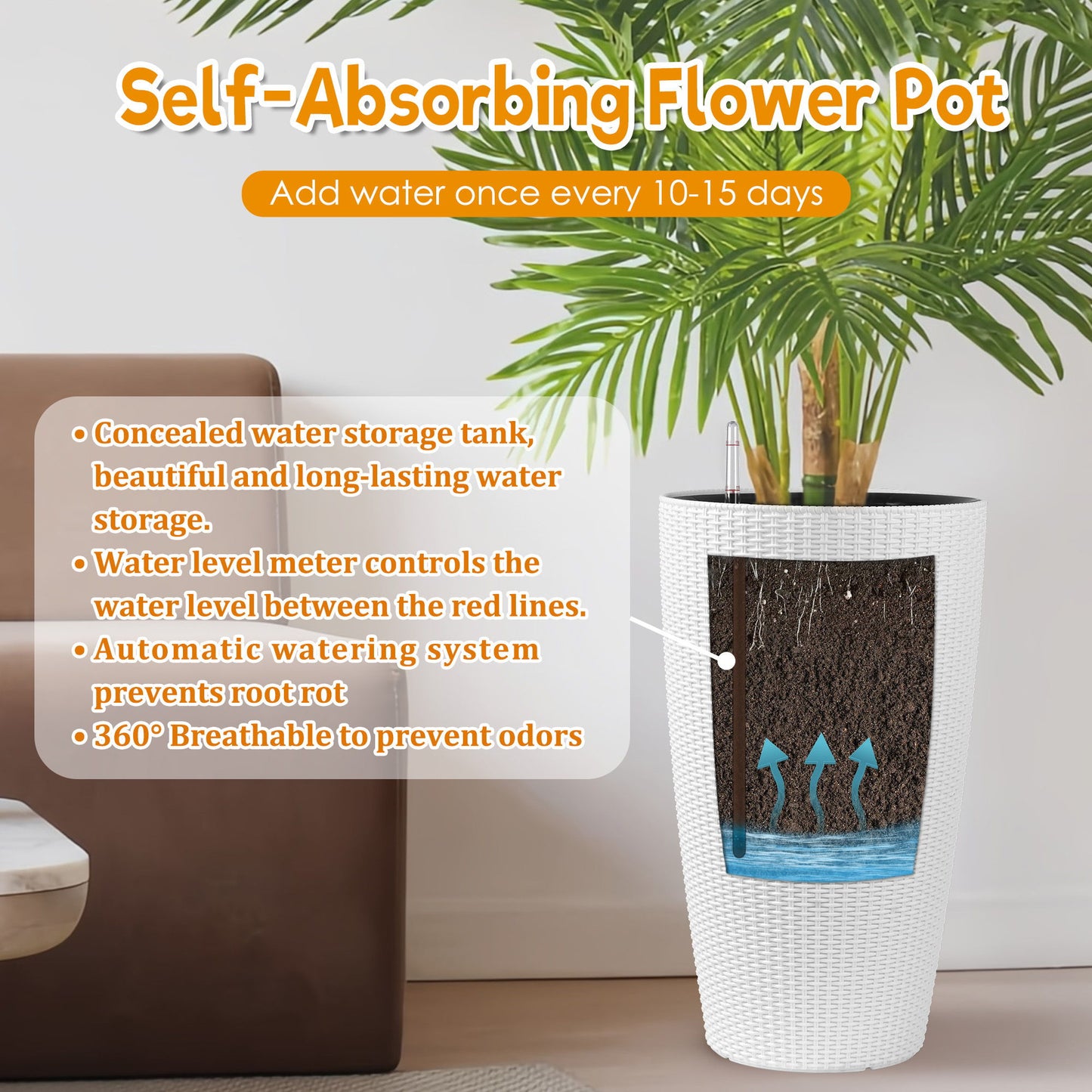 Tall Planters Set With Water Level Monitor And Auto Watering