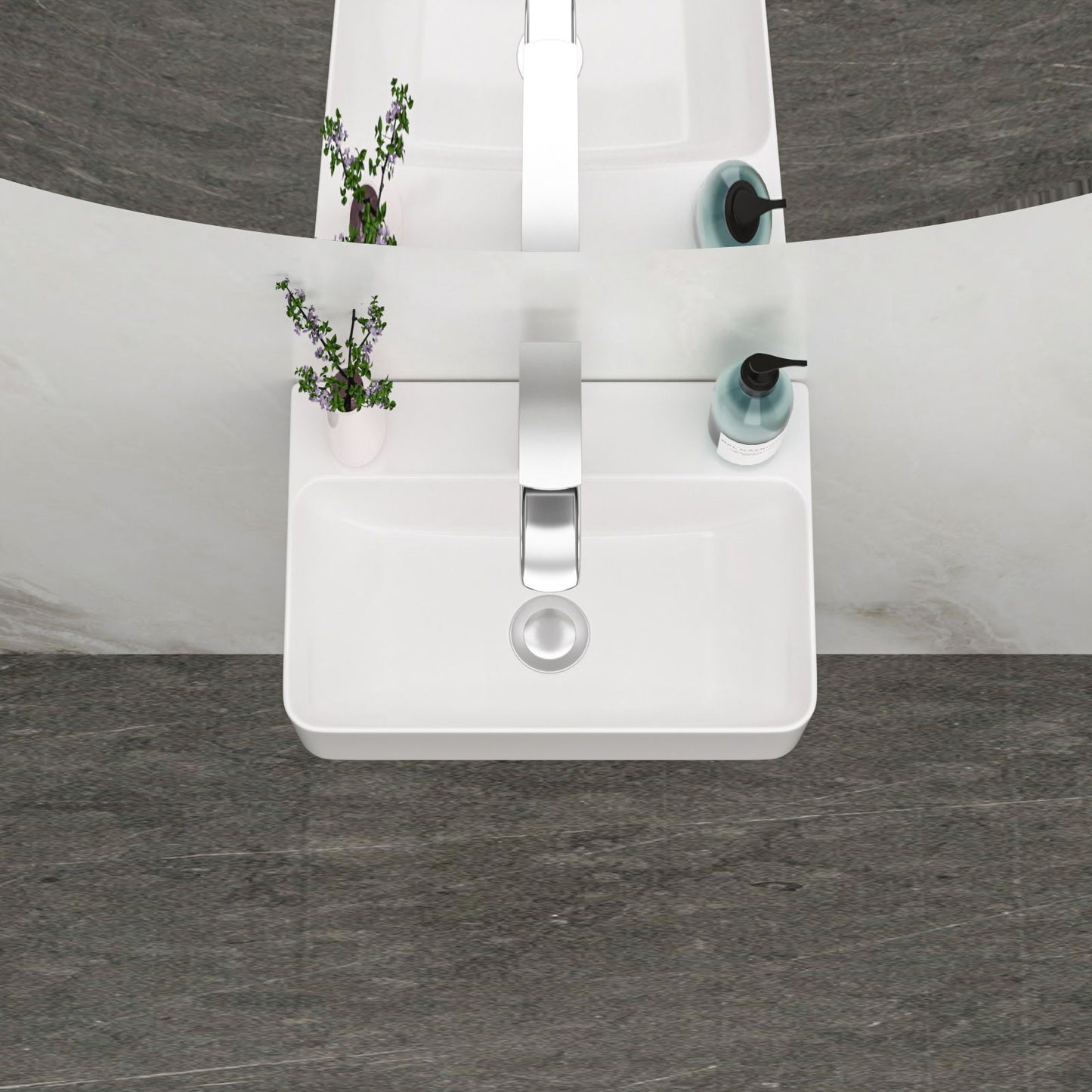 Ceramic Rectangle Wall Mount Bathroom Sink With Single Faucet Hole