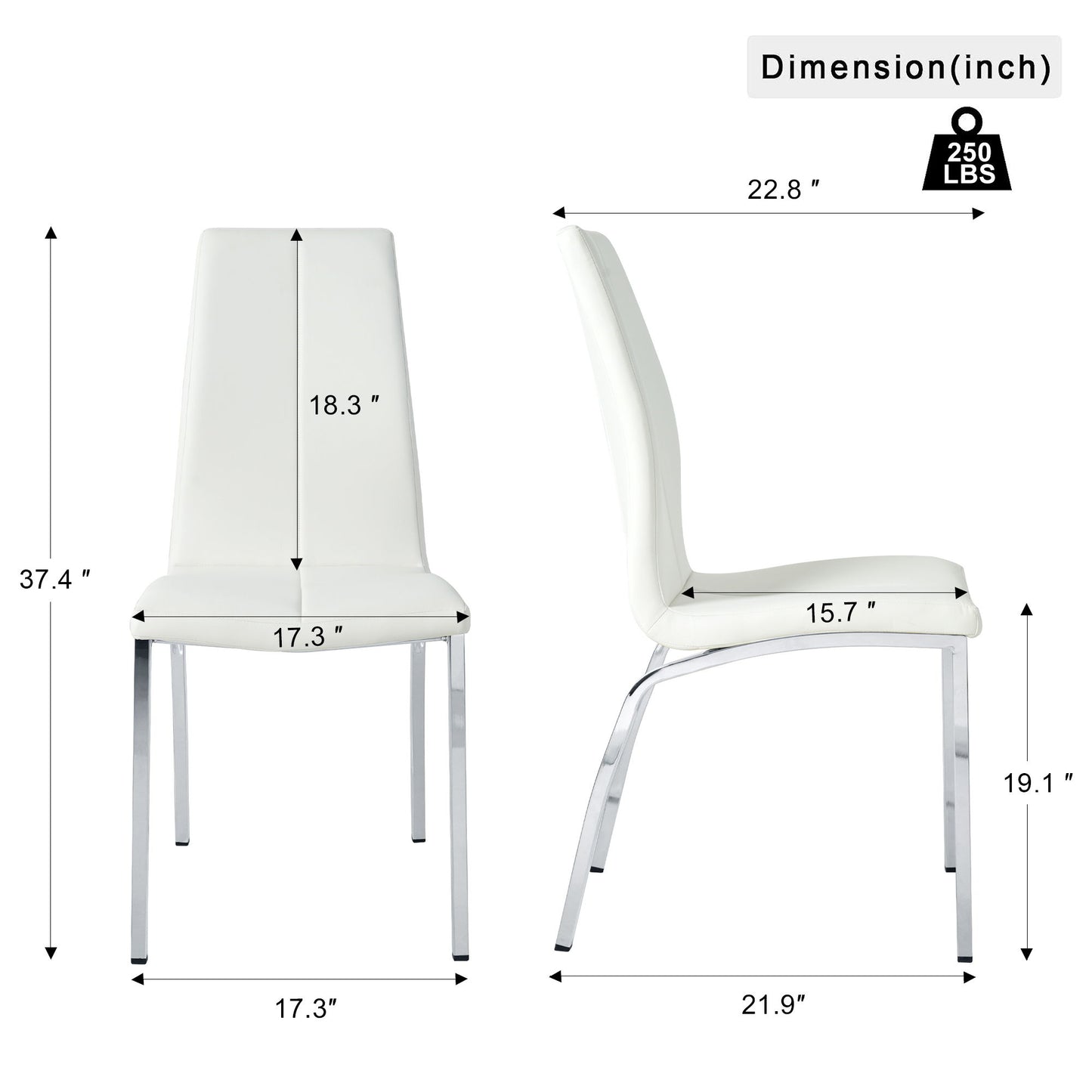 Modern Upholstered Dining Chair (Set of 4) With Electroplated Metal Legs - White