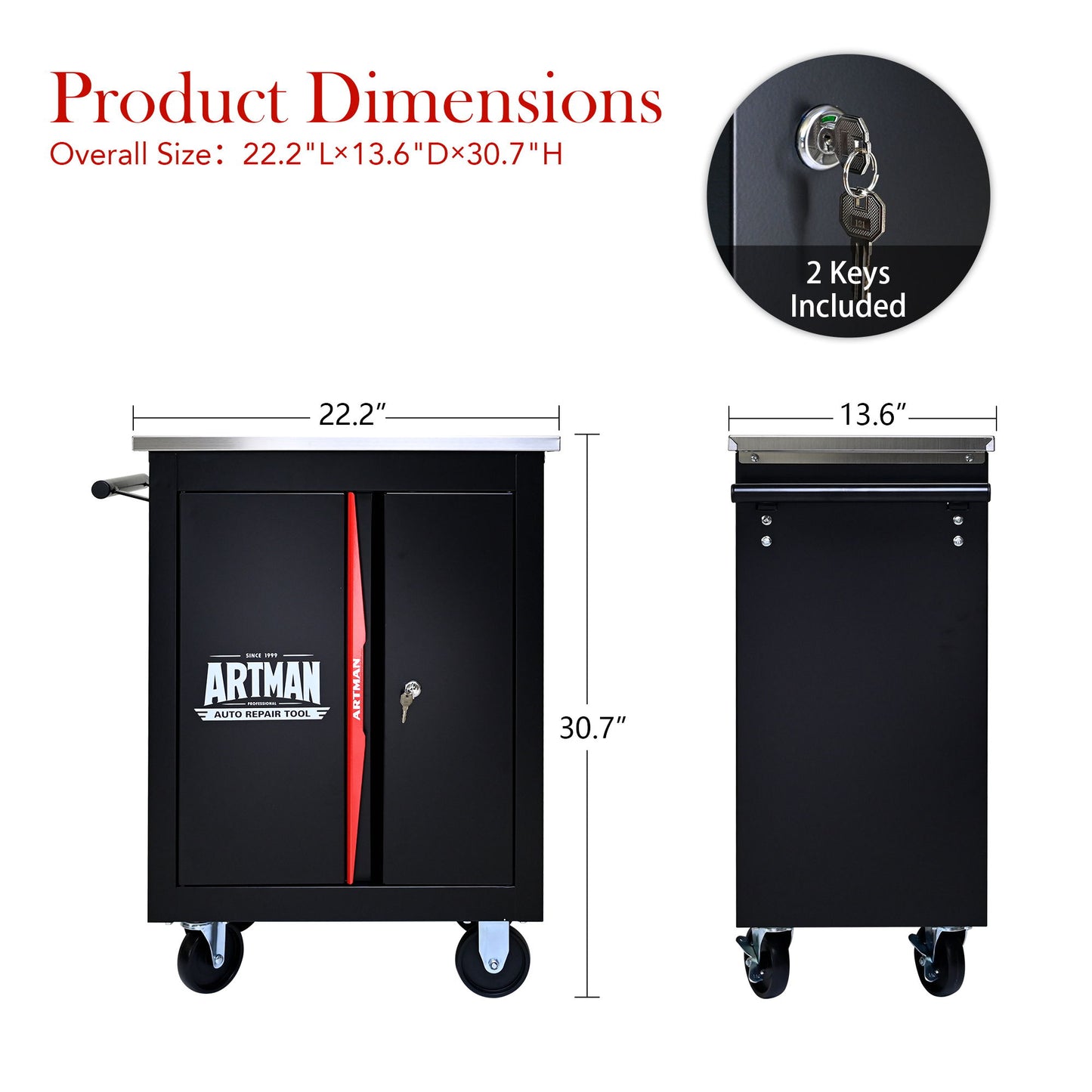 Double Door Clapboardl Multi Function Tool Cart - Black / Red