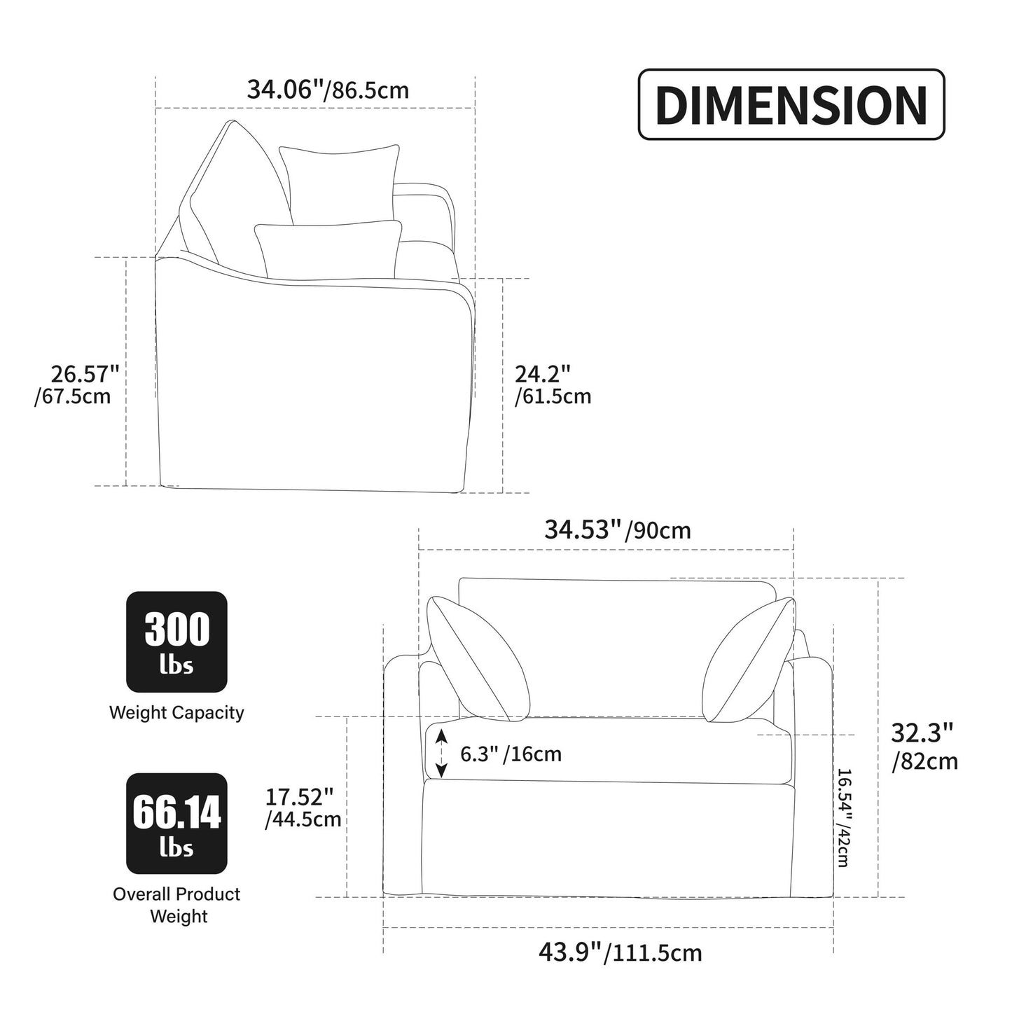 Farmhouse Accent Chair With 2 Bolster Pillows