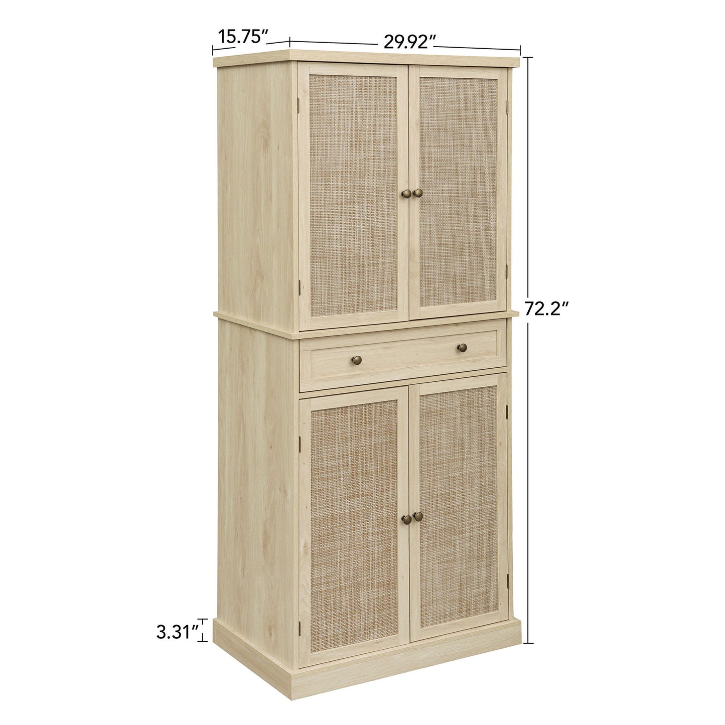 4 Door Storage Cabinet With 1 Drawer And 4 Adjustable Inner Shelves - Natural