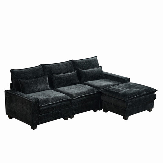Modern Comfy Chenille L Shaped Sectional Sofa With Movable Ottoman