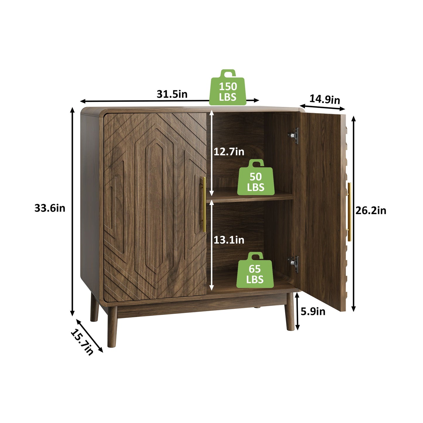 Sideboard Buffet Cabinet With Carved Doors And Adjustable Layer Board