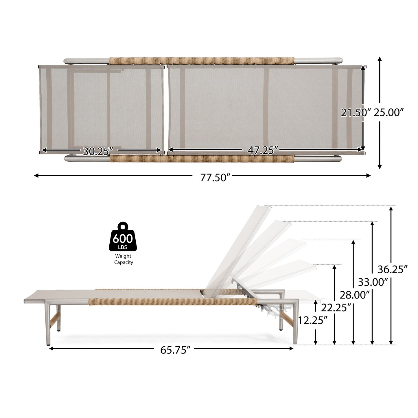 Hargrove - Outdoor Patio Aluminun Chaise Lounge, Outdoor Mesh Seat - Natural / Silver