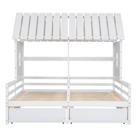House Platform Beds With 2 Drawers, Side By Side Design