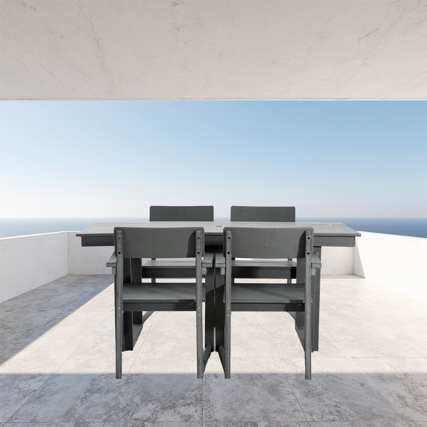5 Piece Outdoor Dining Set, Table With Umbrella Hole And 4 Armrest Chairs