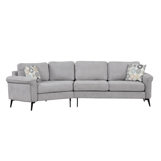 Upholstered 3 Seater Curved Sofa With Printed Pillows Chenille