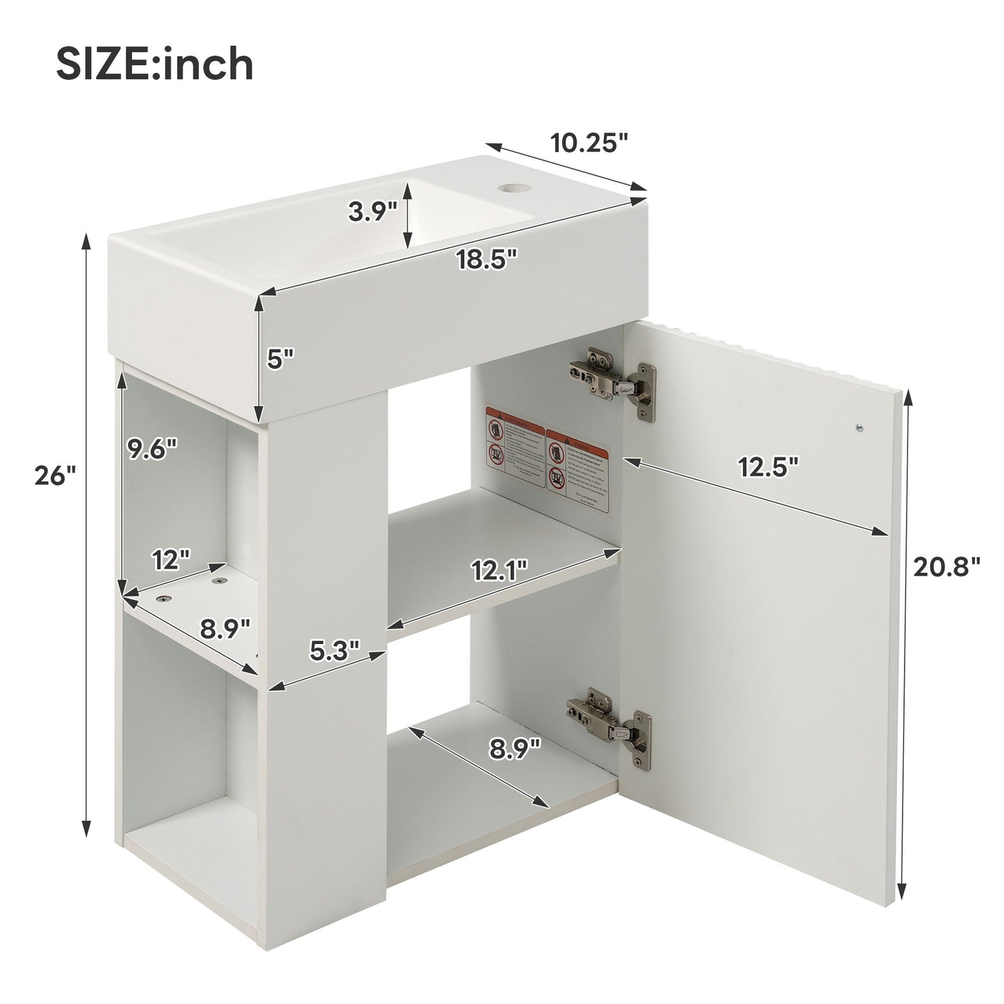 Floating Bathroom Vanity With Resin Basin, Left Side Storage - White
