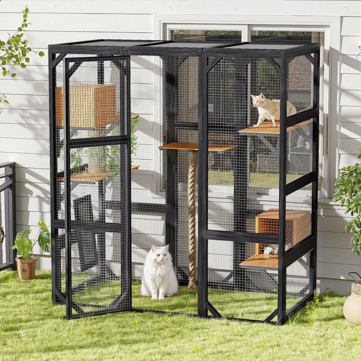 Outdoor Cat House, Diy Cat Enclosure Catio With Double Enter Doors