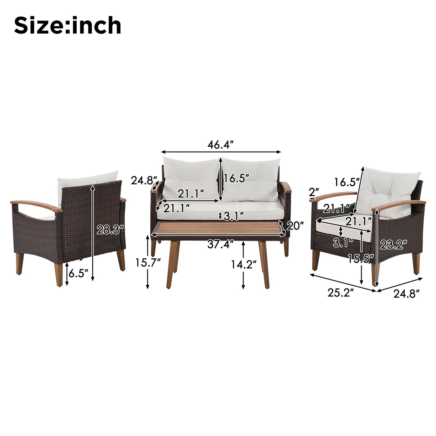 4 Piece Garden Furniture, Patio Seating Set