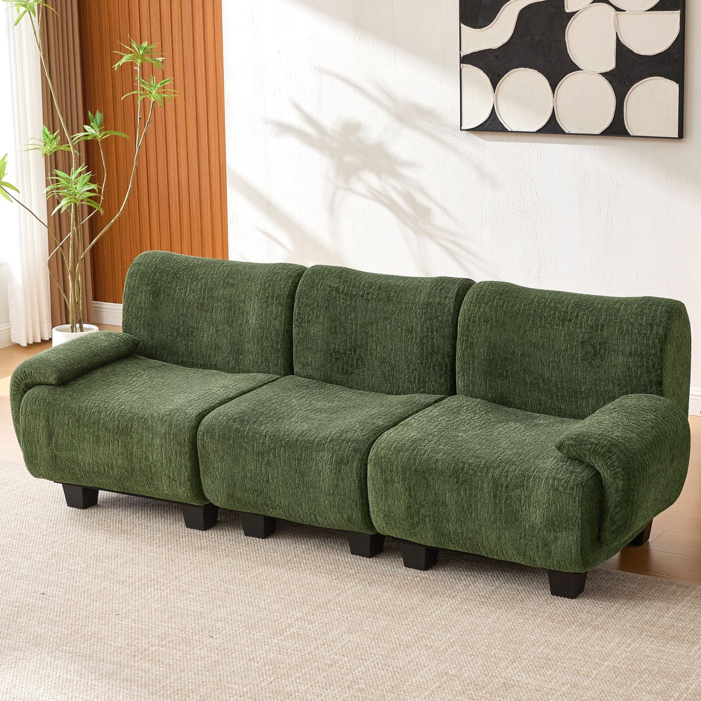 3 Seater Sofa Couch With Curved Armrests