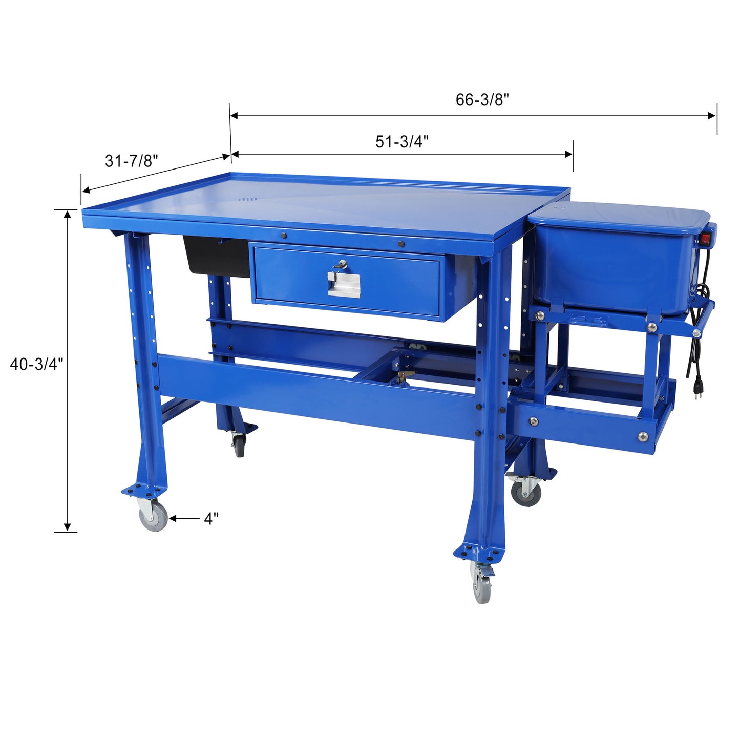 Mobile Tear Down Table With 3.5 Gallon Part Washer And 110V Pump - Blue