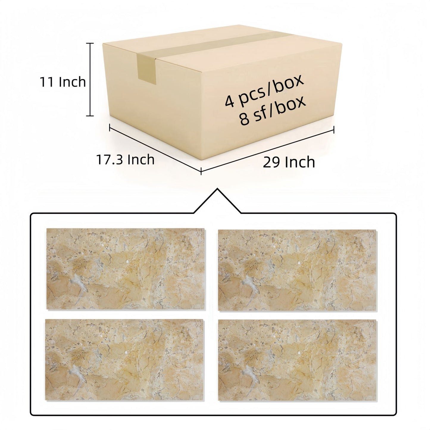Marble Tile For Floor And Wall Honed 12 X 24" Stone (Set of 4) - Beige / Gold