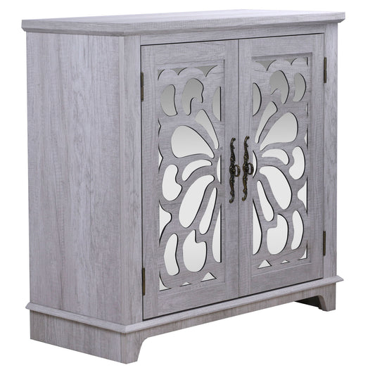 Elegant Sideboard With 2 Acrylic Mirrored Doors, Adjustable Shelf Storage