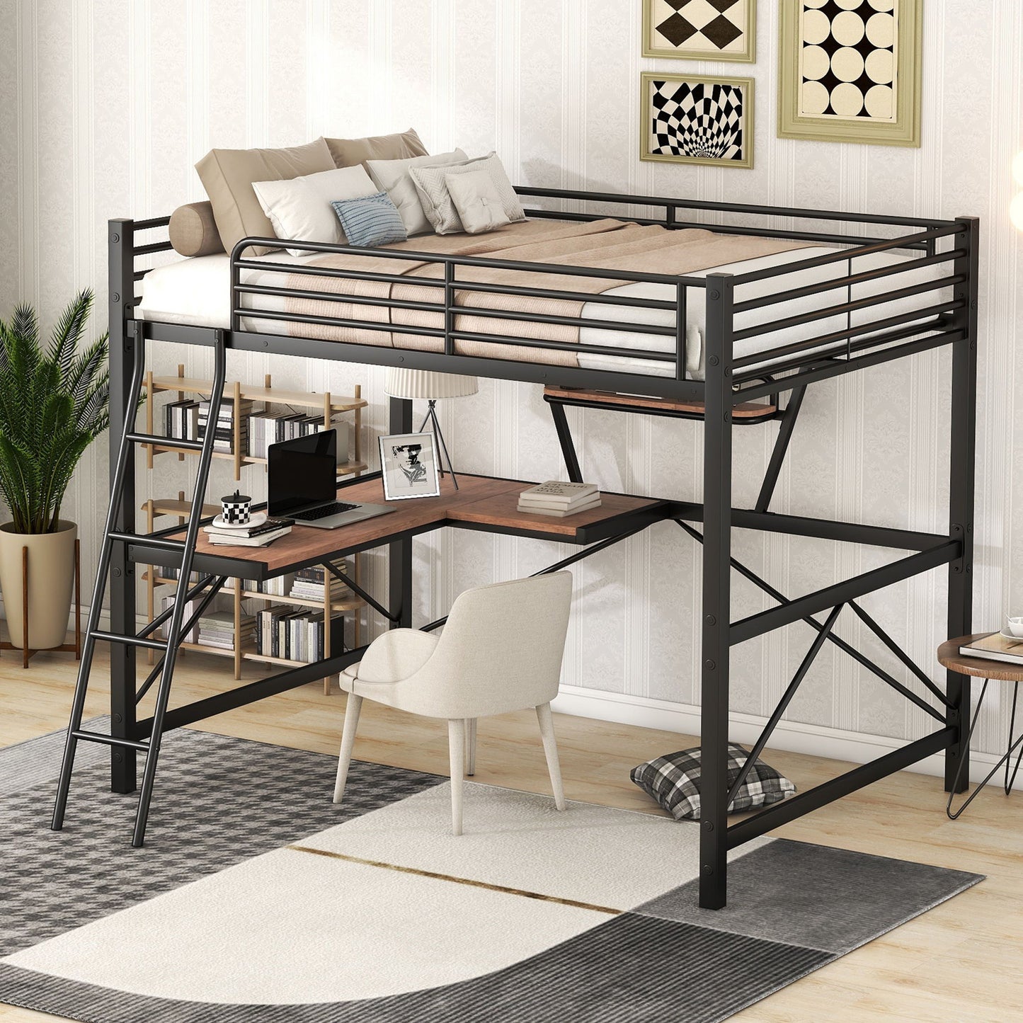 Loft Bed With Desk And Shelf, Modern Design