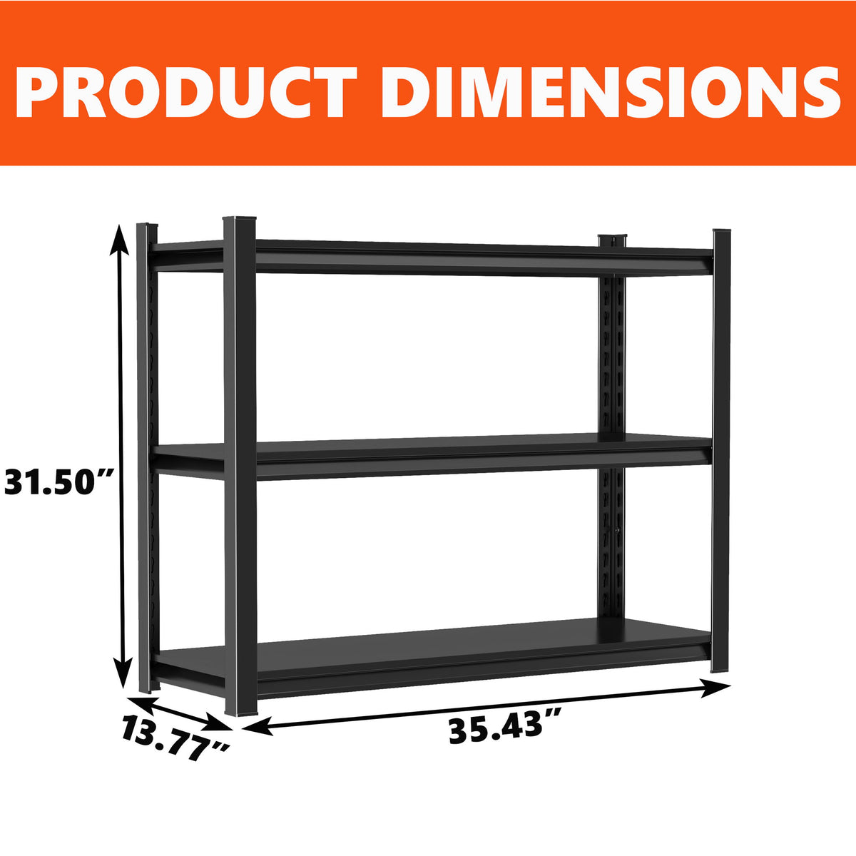 3 Tier Adjustable Height Storage Shelving Unit, Large Capacity Multipurpose Organizer Rack - Black