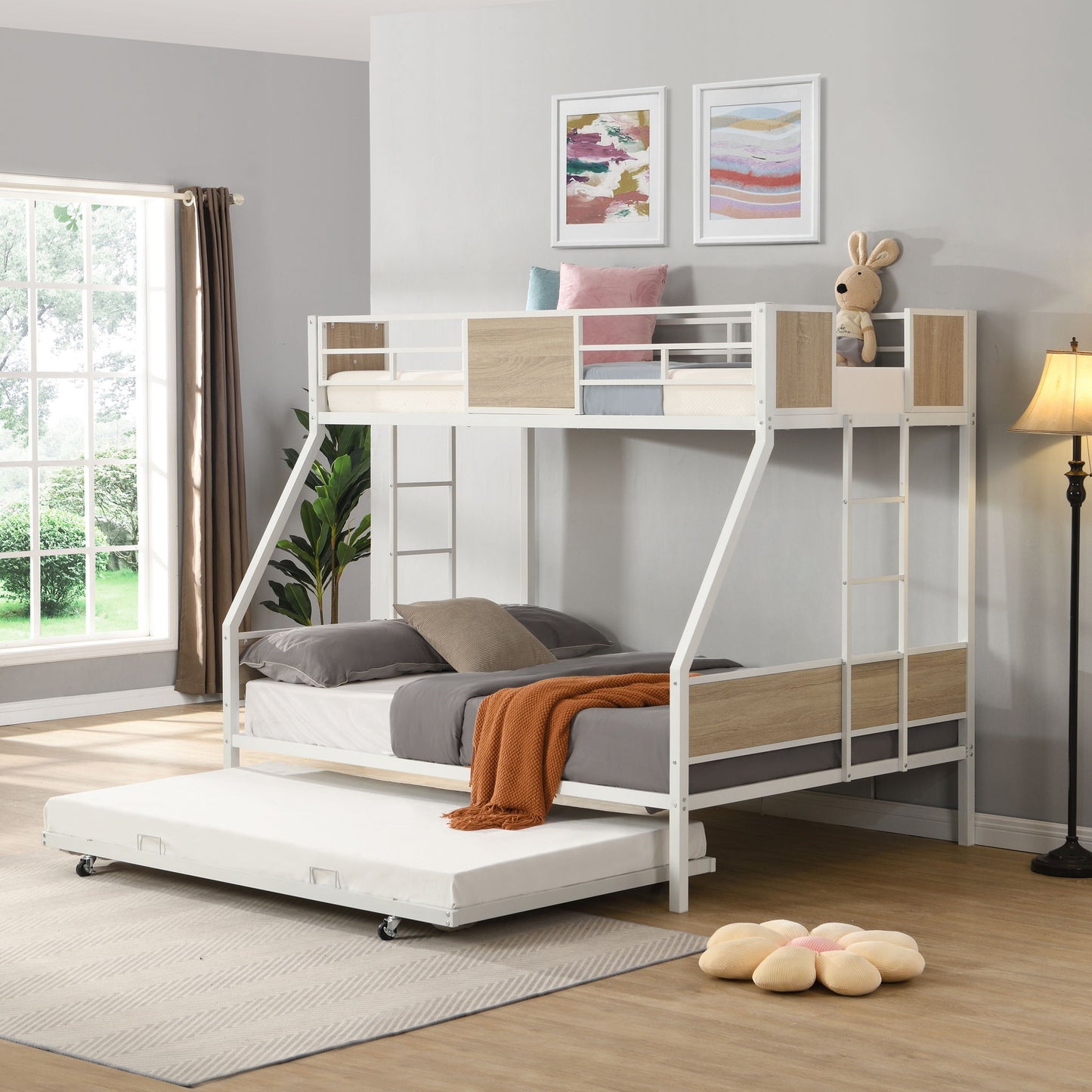 Modern Metal Bunk Bed With Dual Side Ladder And Metal Desig