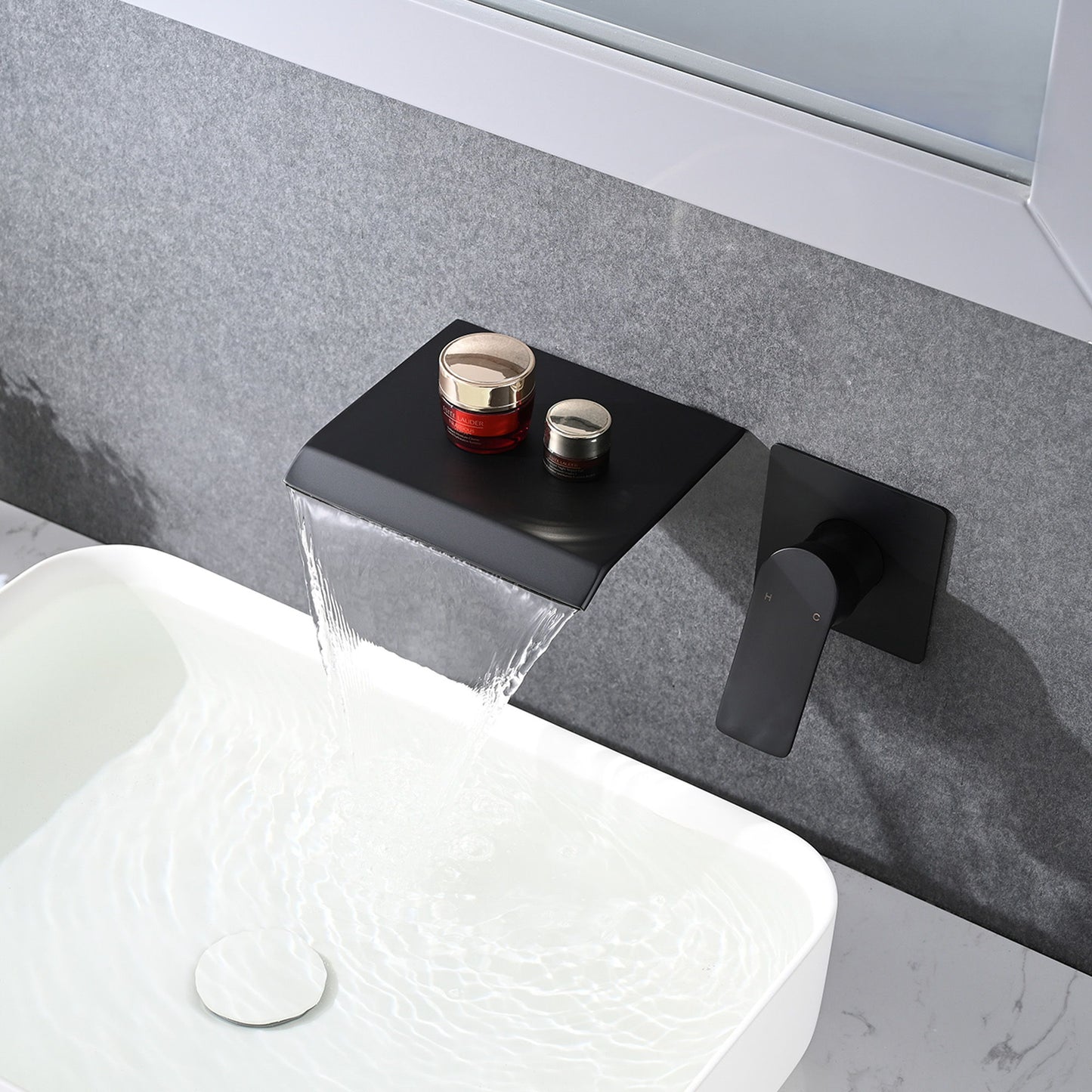 Wall Mount Bathtub Faucet With Waterfall Tub Spout And Single Handle Stainless Steel