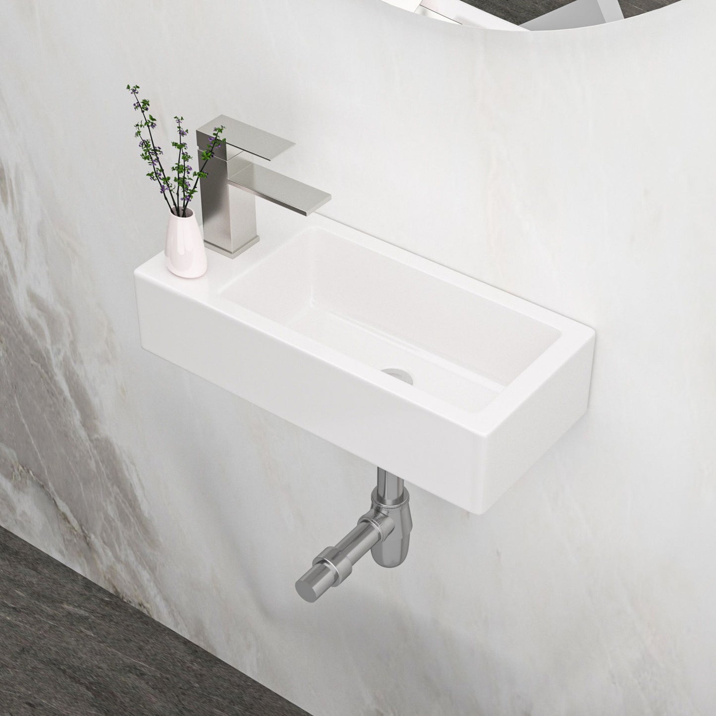 Modern Ceramic Rectangle Wall Mount Bathroom Sink With Single Faucet Hole