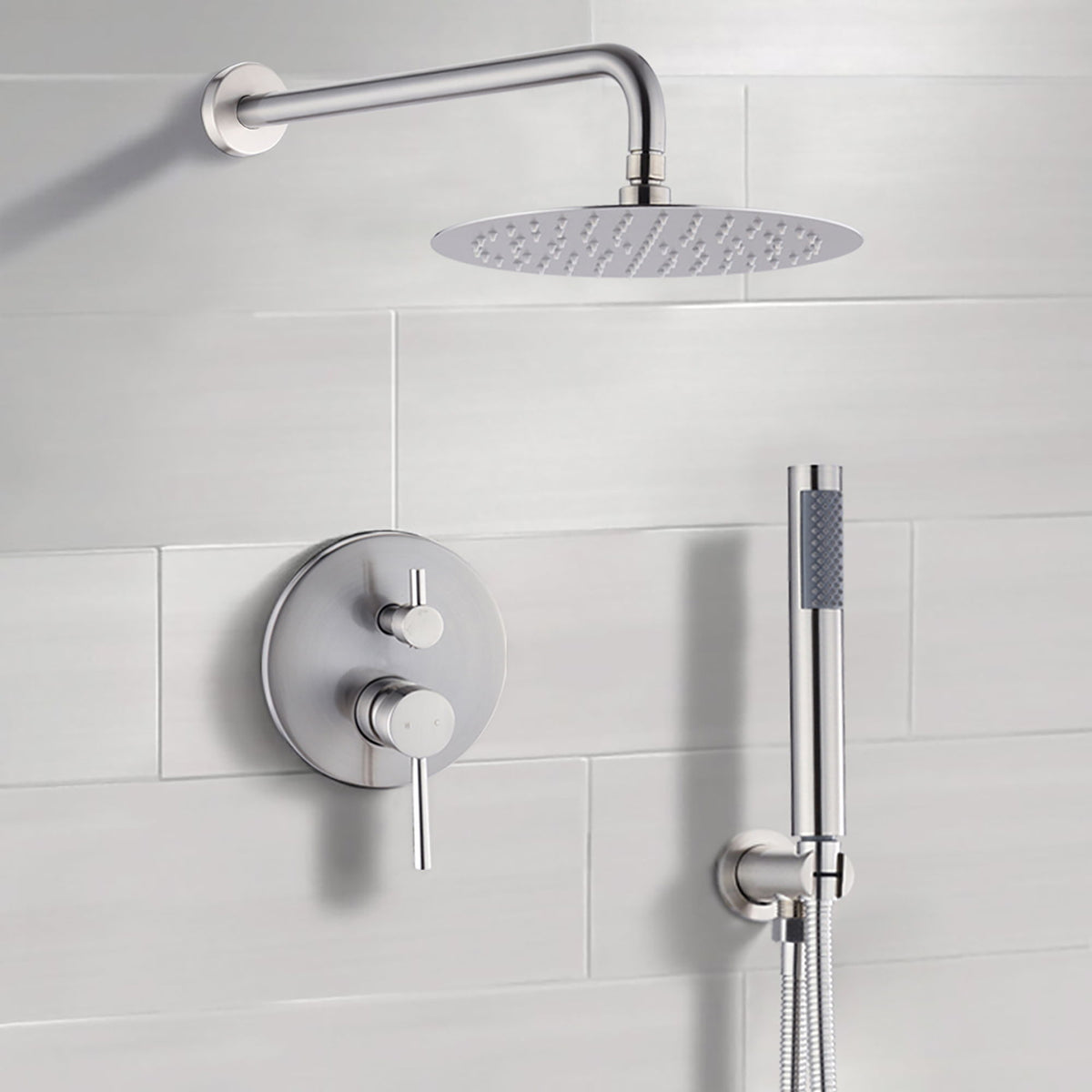 Elegant 10" Round Rain Shower Head And Handheld Set With Adjustable Tilt And Dual Modes