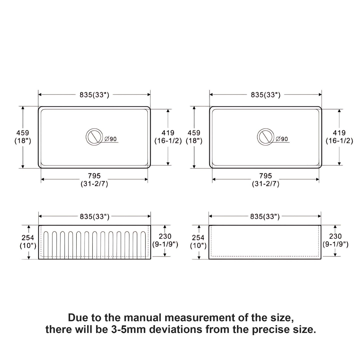 Ceramic Farmhouse Sink With Deep Basin And Stainless Steel Grid