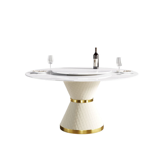 Modern Artificial Stone Round Carbon Steel Base Dining Table Stone Turntable