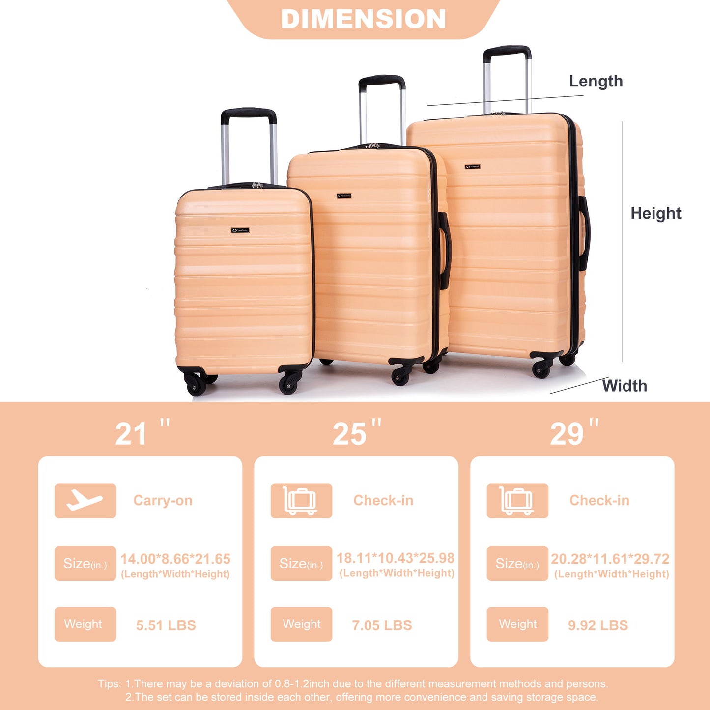 Expandable 3 Piece Luggage Sets Lightweight & Durable Suitcase, Spinner Wheels, Tsa Lock