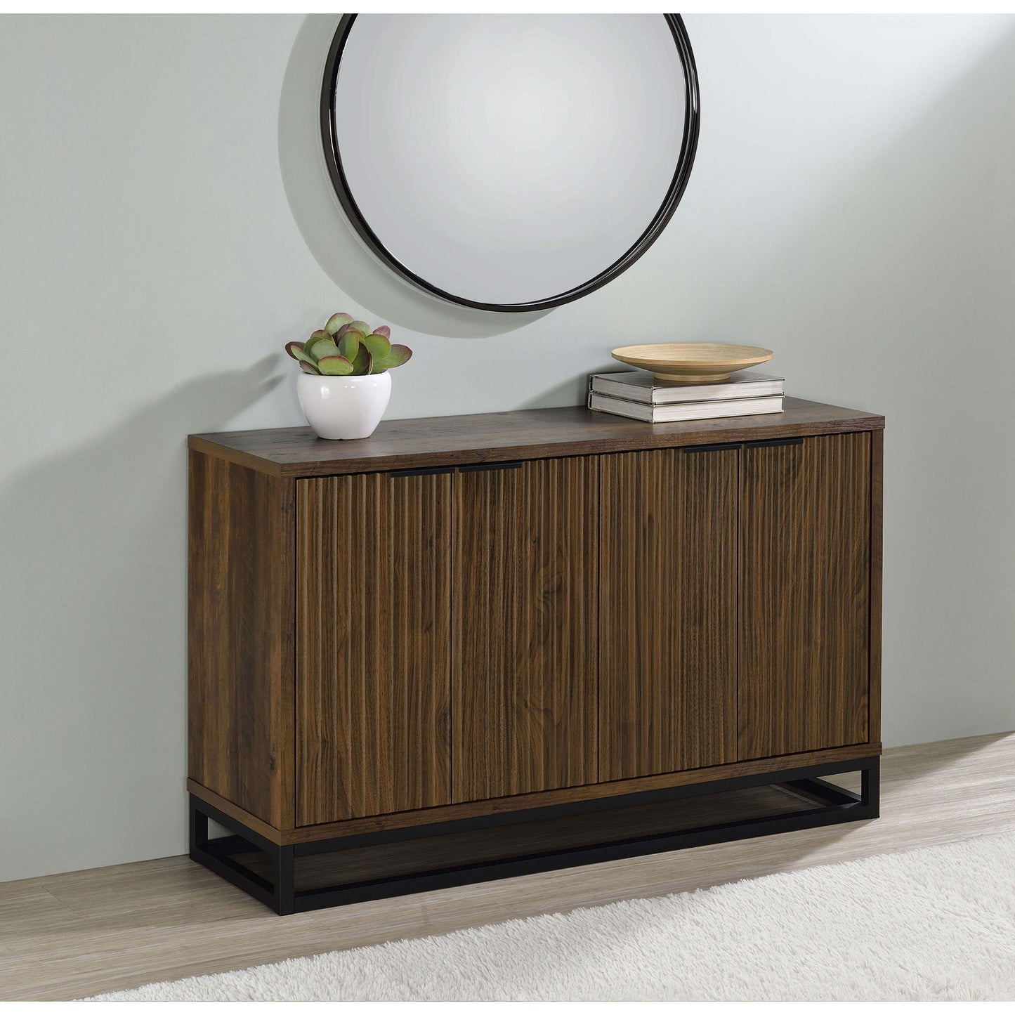 Thurston - 4 Door Accent Cabinet Carved Doors - Dark Brown