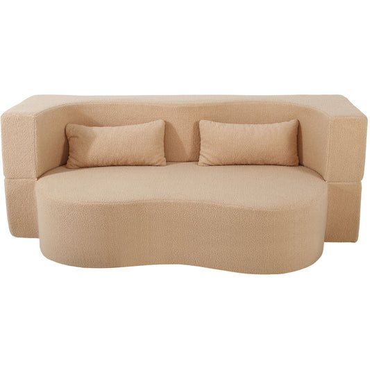 2 In 1 Convertible Full Size Folding Loveseat Couch With Soft Teddy Fabric