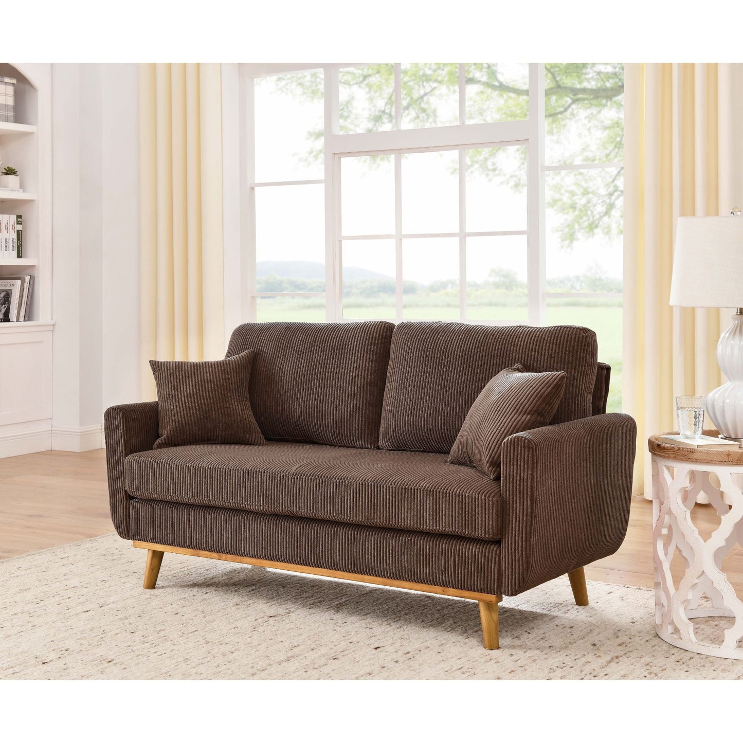 Upholstered Loveseat With Arms And Pillows