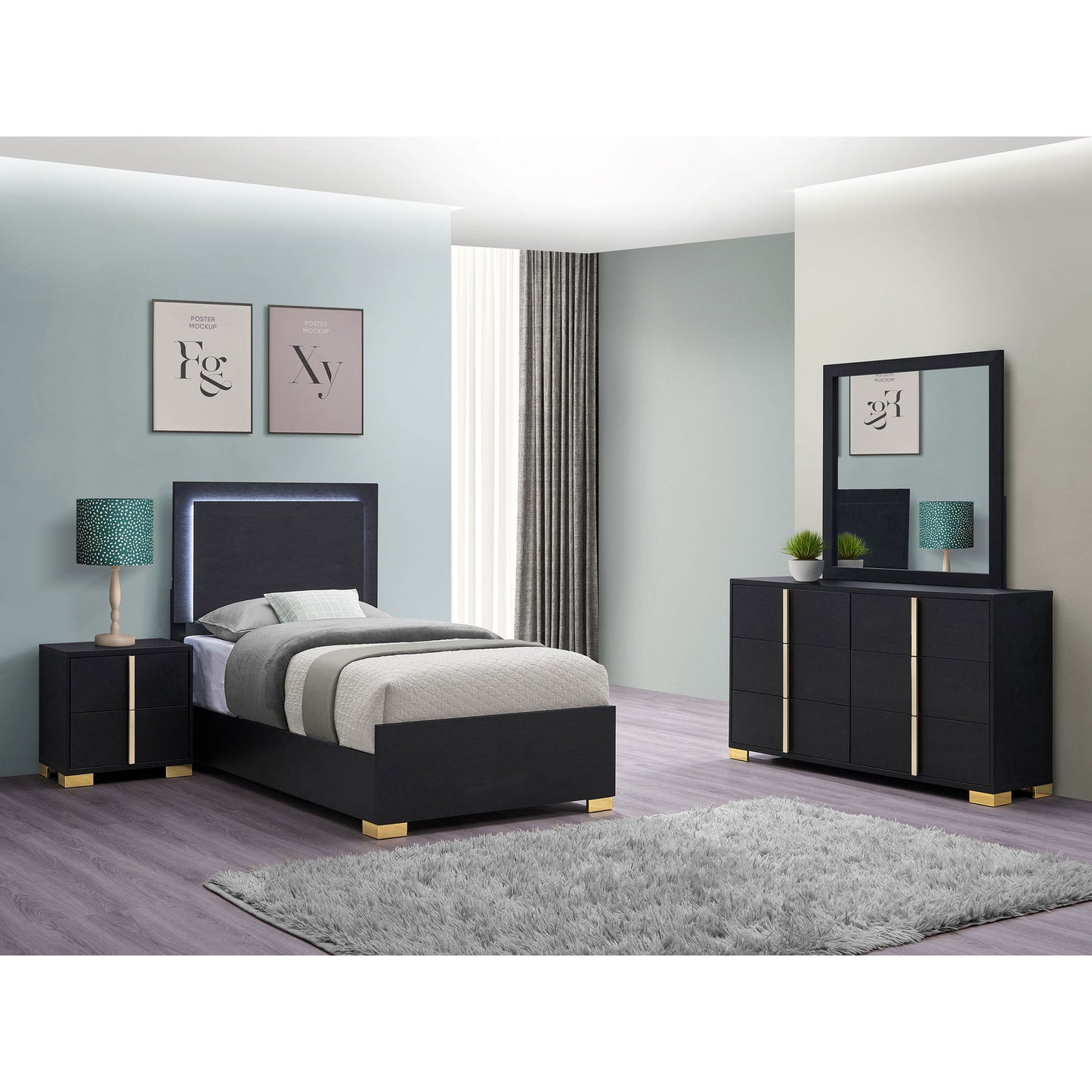 Medici - 4 Piece LED Twin Bedroom Set - Black