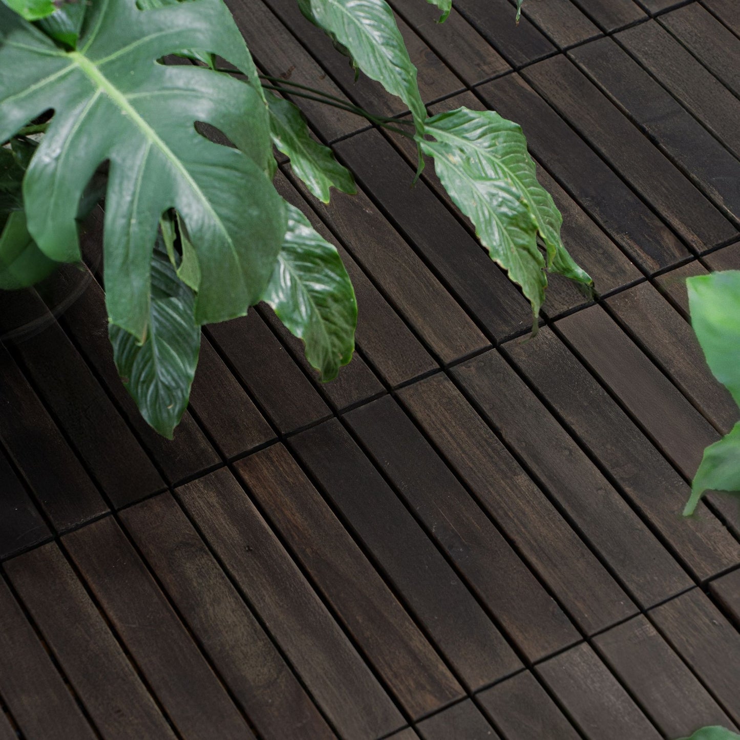 Acacia Hardwood Interlocking Deck Tiles, Striped Pattern