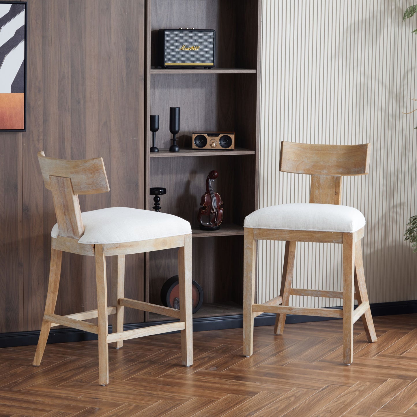 Upholstered Counter Height Bar Stools With Solid Rubber Wood Frame (Set of 2)